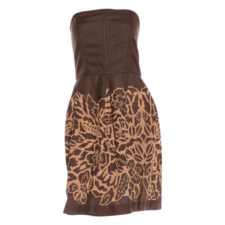 red dress brown heels Late 1960s Oscar de la Renta Deep Brown Flat Velvet & Brocade Dress w   Shrimpton Couture