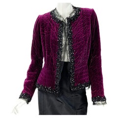 Vintage Oscar de la Renta Velvet Quilted Lace Beads Embellished Fitted Jacket 