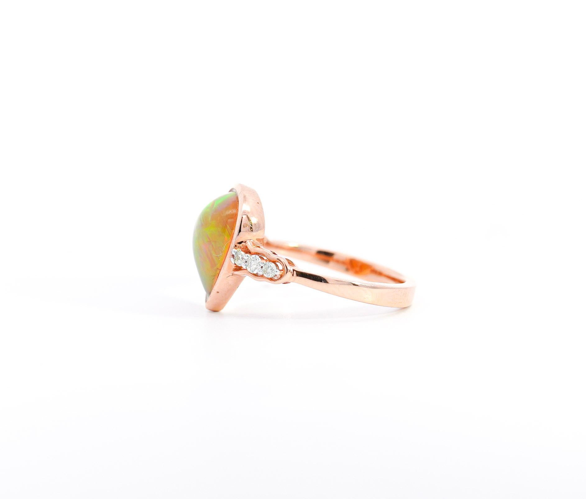 Modern Vintage Oscar Friedman 1.50 Carat Pear-Shaped Opal & Diamond 14K Rose Gold Ring For Sale