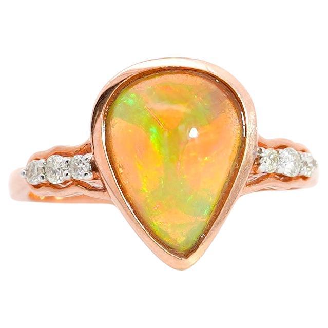 Vintage Oscar Friedman 1.50 Carat Pear-Shaped Opal & Diamond 14K Rose Gold Ring