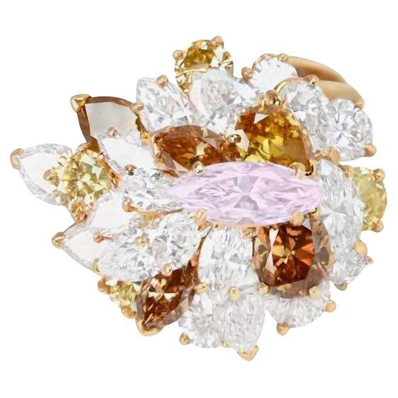 Vintage Oscar Heyman 0.75ct Marquise Cut Fancy Diamond Cluster Ring For Sale