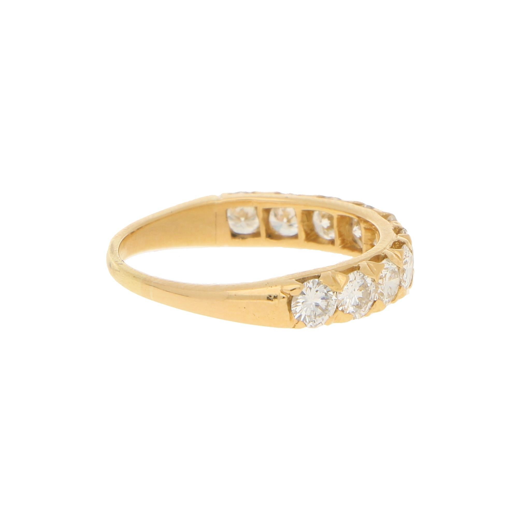 Round Cut Vintage Oscar Heyman Diamond Half-Eternity Ring in Yellow Gold 1.30 Carat