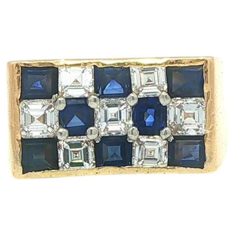 Vintage Oscar Heyman 18k Gold & Platinum Checkerboard Sapphire Diamond Ring