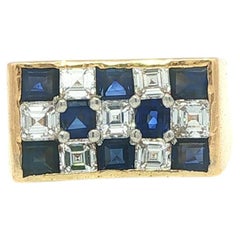 Vintage Oscar Heyman 18k Gold & Platinum Checkerboard Sapphire Diamond Ring