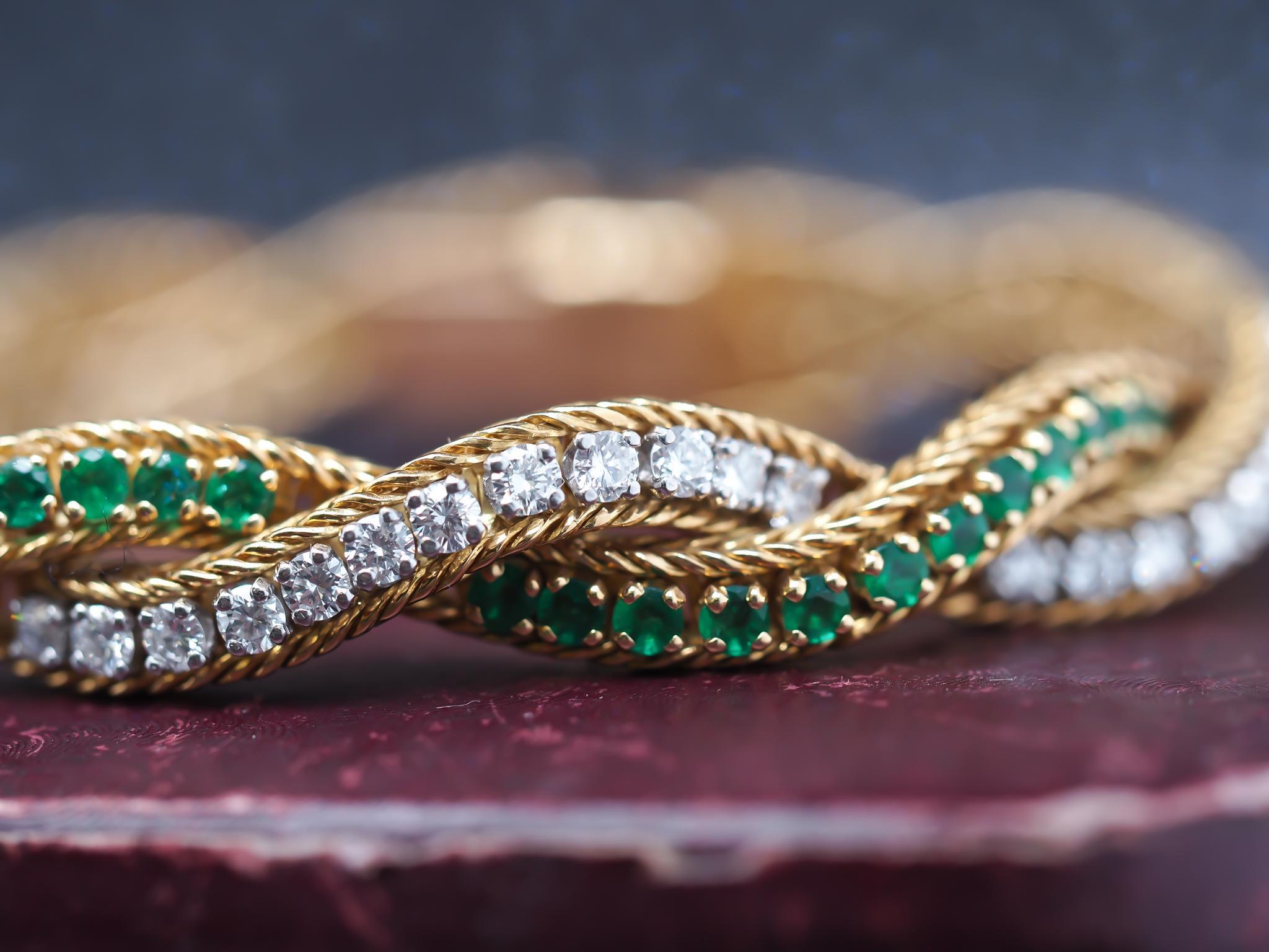 Vintage Oscar Heyman 18K Gold & Platinum Emerald and Diamond Bracelet For Sale 6