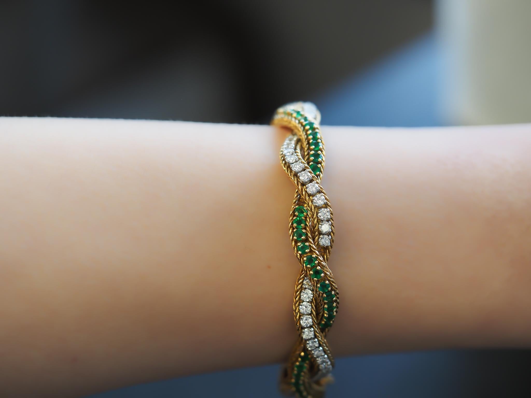 Women's Vintage Oscar Heyman 18K Gold & Platinum Emerald and Diamond Bracelet For Sale