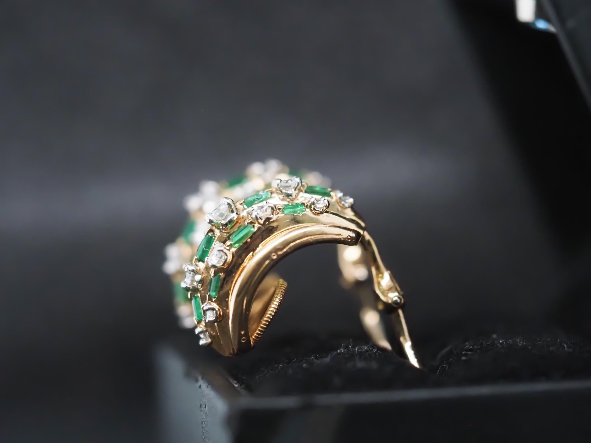 Vintage Oscar Heyman 18K Yellow Gold and Platinum Diamond Emerald Earrings For Sale 5