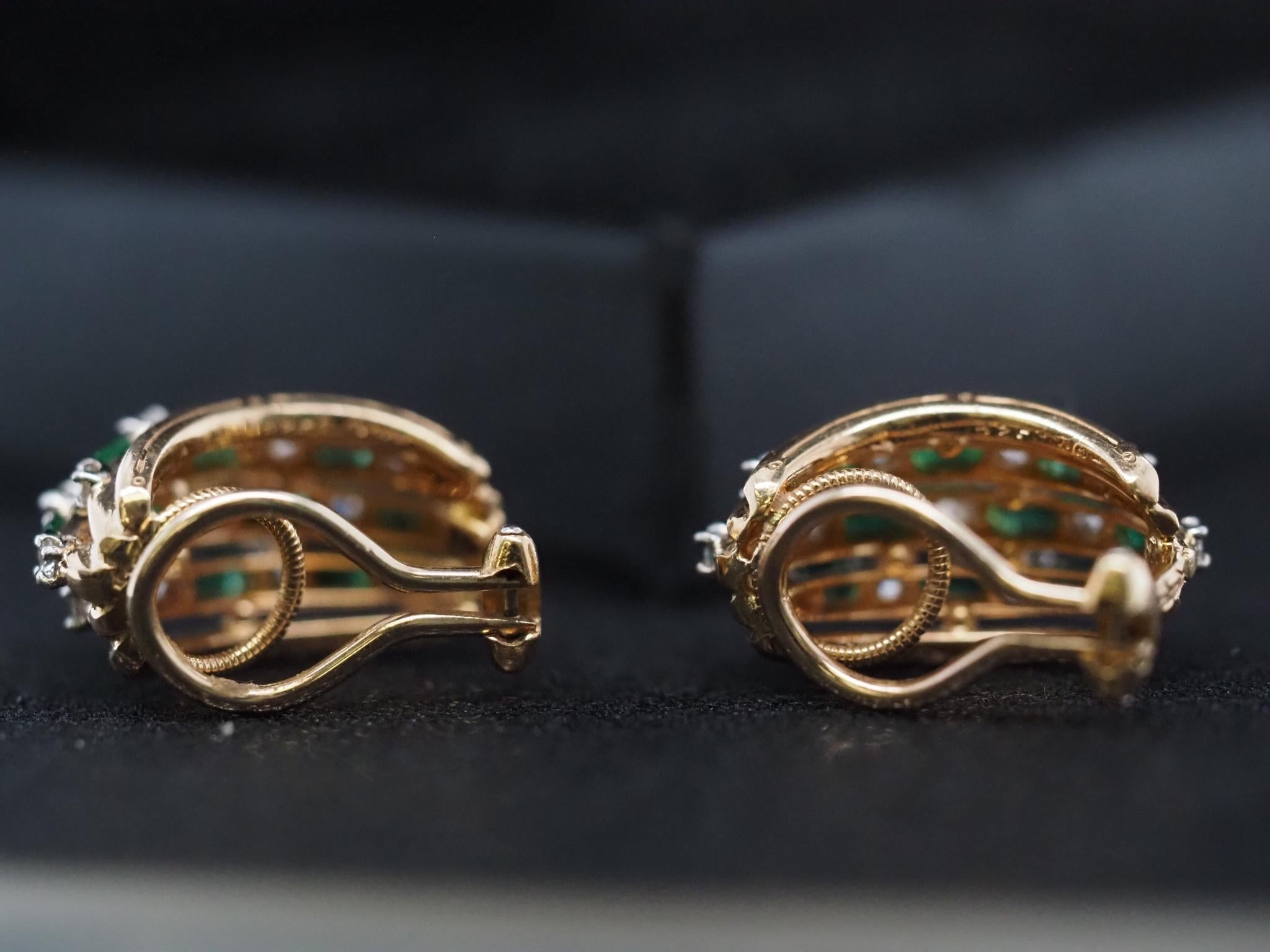 Vintage Oscar Heyman 18K Yellow Gold and Platinum Diamond Emerald Earrings For Sale 3