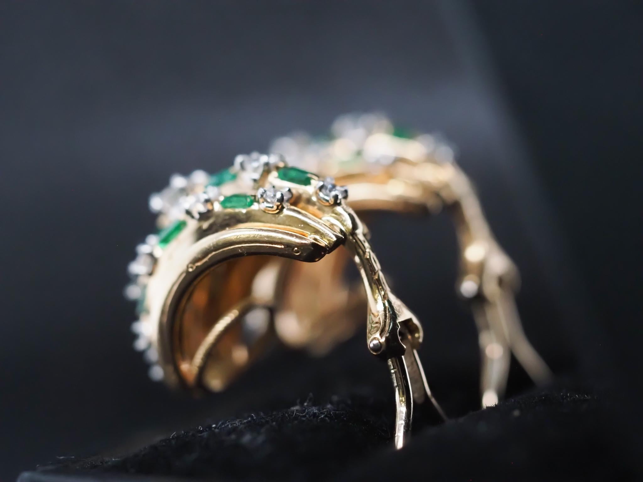 Vintage Oscar Heyman 18K Yellow Gold and Platinum Diamond Emerald Earrings For Sale 4