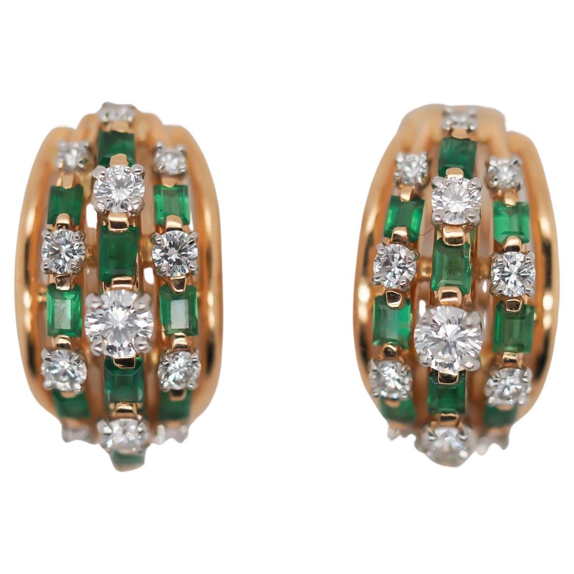 Vintage Oscar Heyman 18K Yellow Gold and Platinum Diamond Emerald Earrings