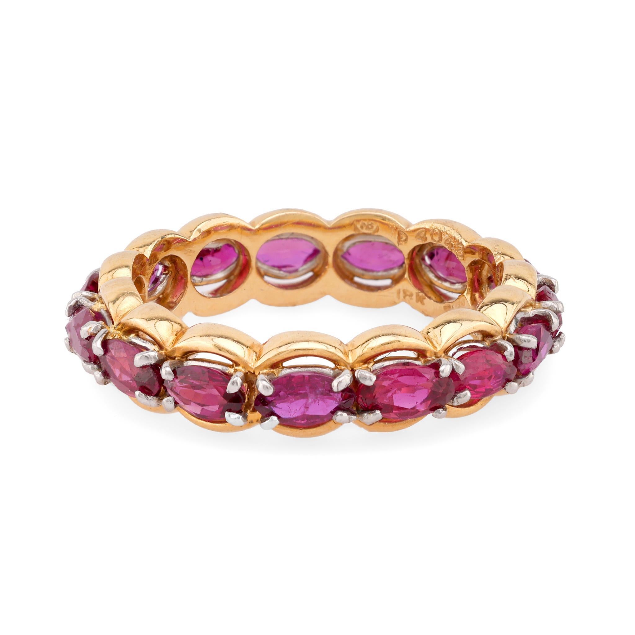 Marquise Cut Vintage Oscar Heyman 3 Carat Ruby 18K Yellow Gold Eternity Ring