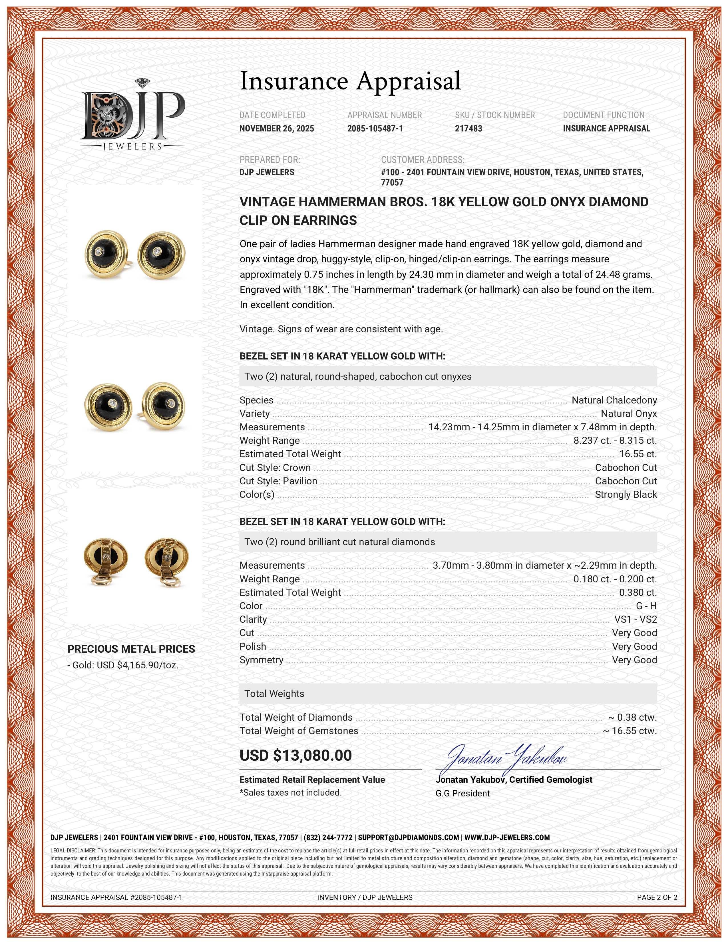 Oscar Heyman and Bros. d'epoca, orecchini a clip in oro giallo 18 carati con diamanti e onice in vendita 5