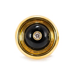 Vintage Hammerman Bros. 18K Yellow Gold Onyx Diamond Clip on Earrings