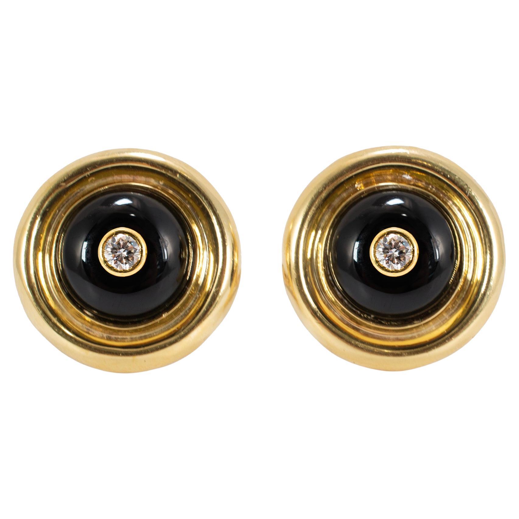 Oscar Heyman and Bros. d
epoca, orecchini a clip in oro giallo 18 carati con diamanti e onice in vendita