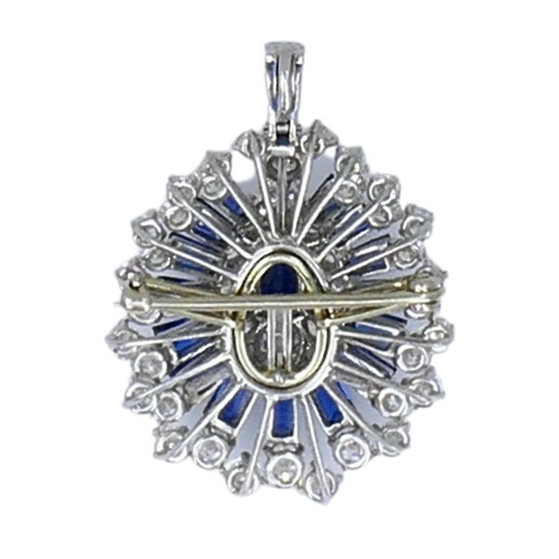 Vintage Oscar Heyman Brooch Pendant Sapphire Diamond Platinum Estate In Excellent Condition For Sale In Beverly Hills, CA