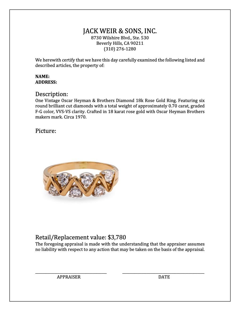 Oscar Heyman & Brothers 18 Karat Roségold Vintage Diamantring 2
