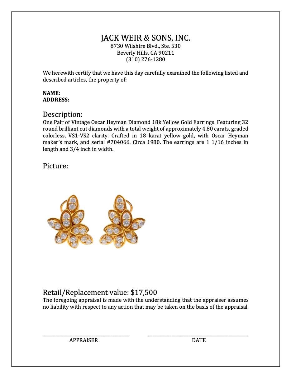 Vintage Oscar Heyman Diamond 18k Yellow Gold Earrings 1