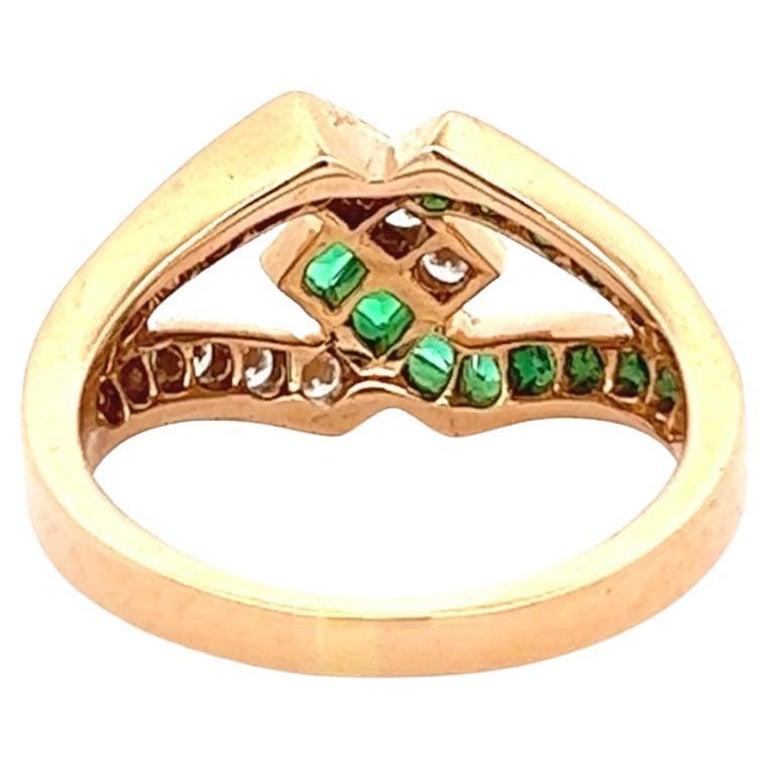 Vintage Oscar Heyman Diamond Emerald 18 Karat Yellow Gold Interlocking Band Ring 1
