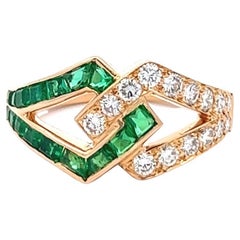 Vintage Oscar Heyman Diamond Emerald 18 Karat Yellow Gold Interlocking Band Ring