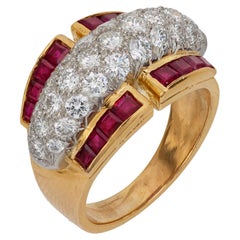 Vintage Oscar Heyman diamond ruby 18k yellow gold platinum cocktail ring