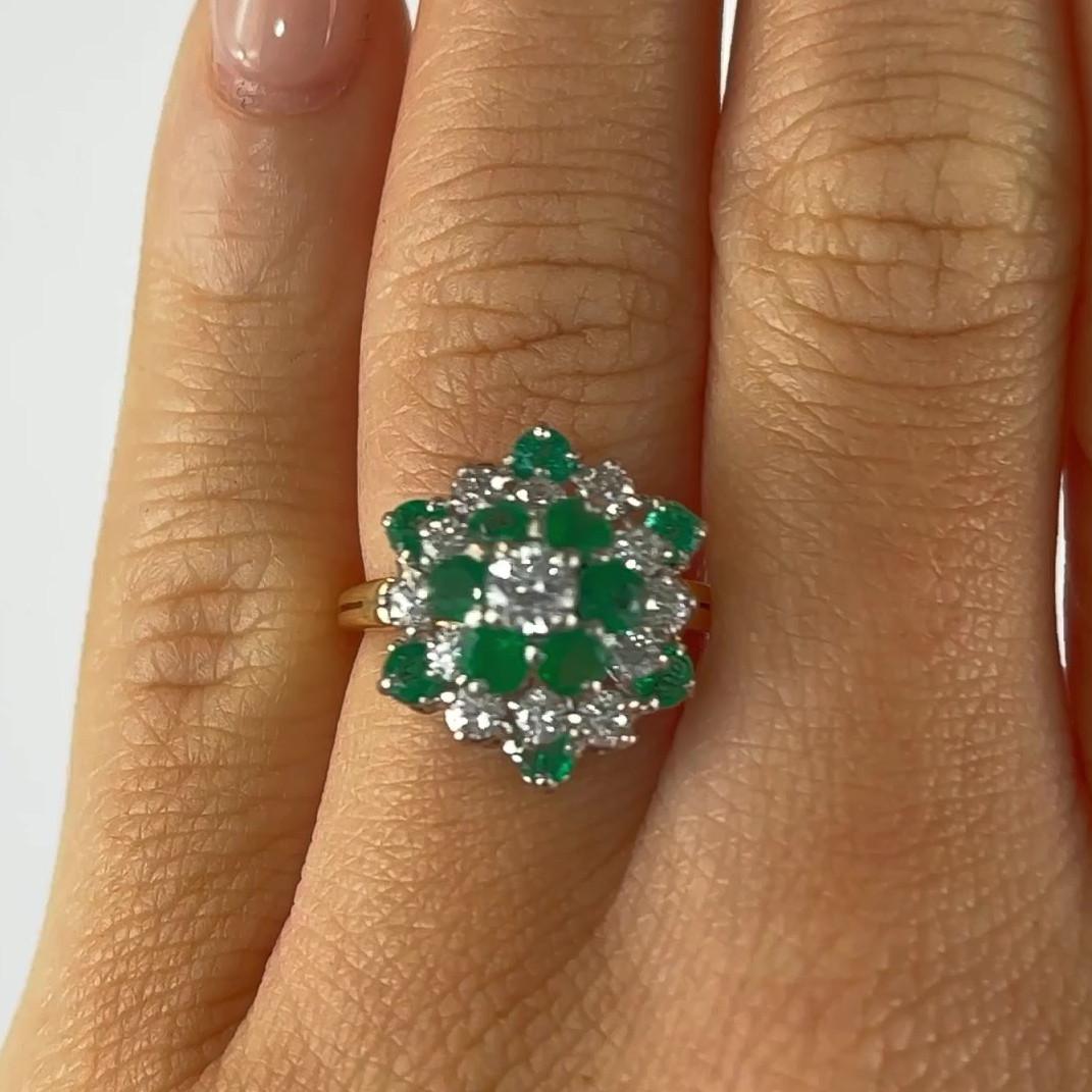 Round Cut Vintage Oscar Heyman Emerald Diamond 18 Karat Gold Cluster Ring