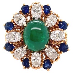 Oscar Heyman Vintage-Cocktailring mit Smaragd, Diamant und Saphir, Cluster