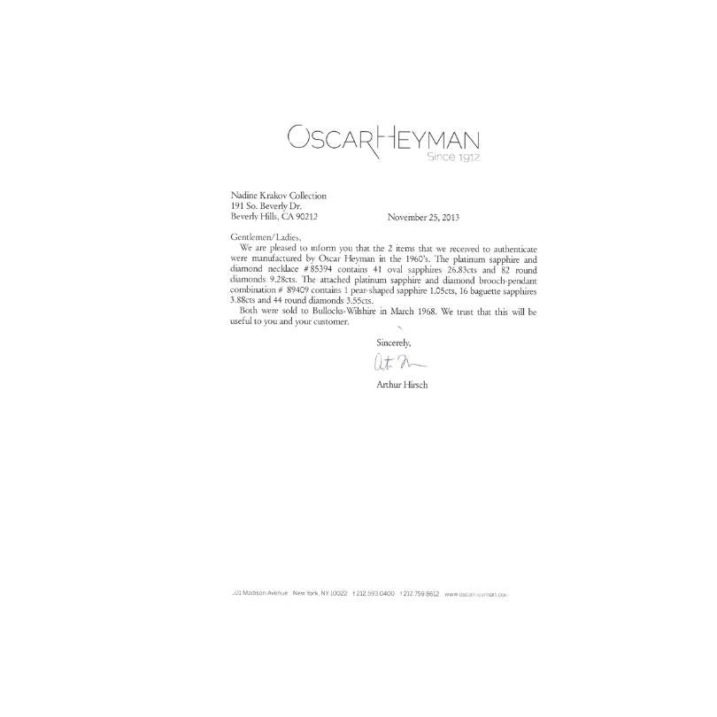 Oscar Heyman Collana Zaffiro Diamante Bracciale Platino Coppia Vintage Estate in vendita 1