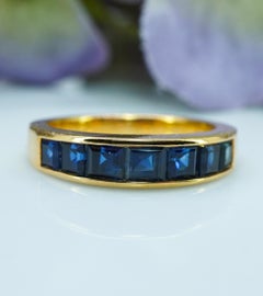 Vintage OSCAR HEYMAN Sapphire Anniversary Ring Band 18K Yellow Gold Estate Sz 5