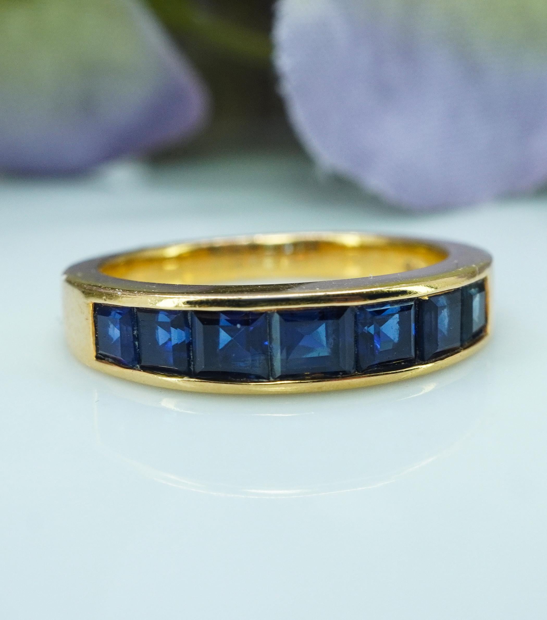 Vintage OSCAR HEYMAN Sapphire Jahrestag Ring Band 18K Gelbgold Estate Sz 5 (Retro) im Angebot