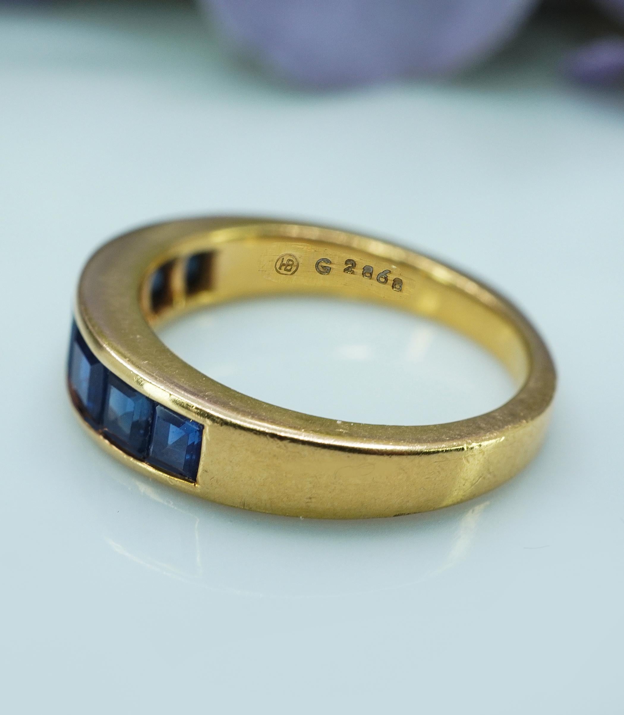 Vintage OSCAR HEYMAN Sapphire Jahrestag Ring Band 18K Gelbgold Estate Sz 5 im Zustand „Gut“ im Angebot in Brambleton, US
