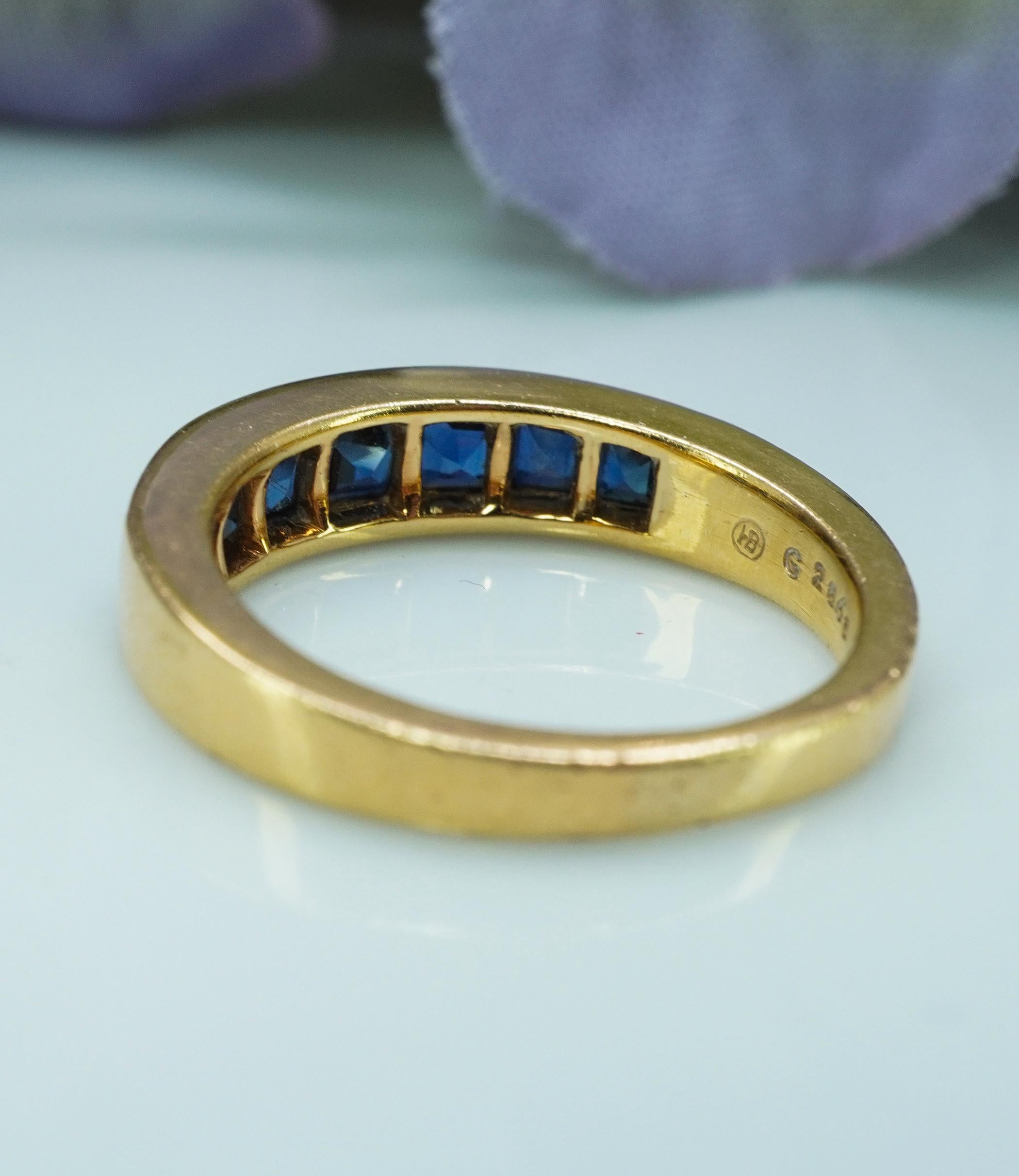 Vintage OSCAR HEYMAN Sapphire Jahrestag Ring Band 18K Gelbgold Estate Sz 5 Damen im Angebot