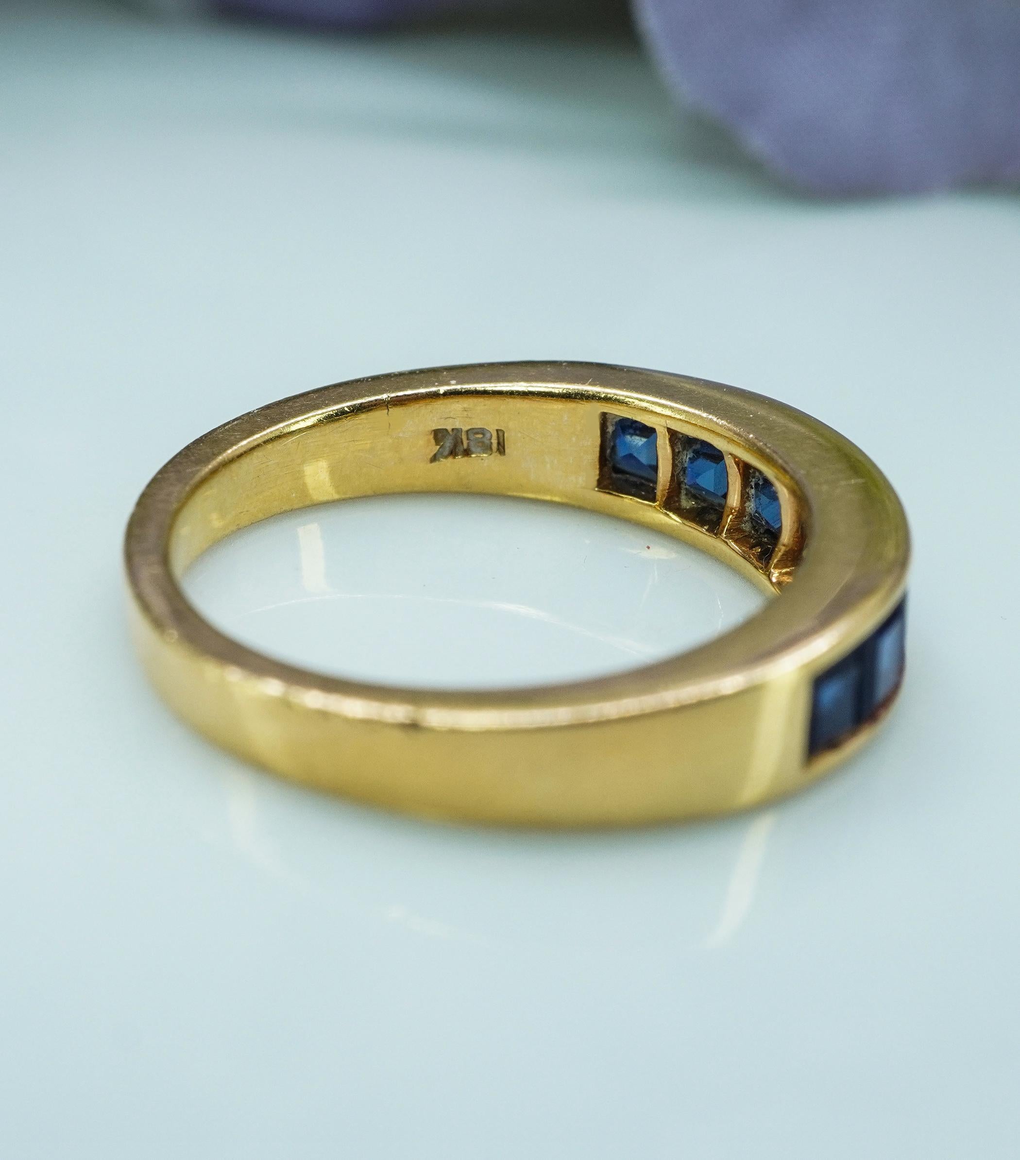 Vintage OSCAR HEYMAN Sapphire Jahrestag Ring Band 18K Gelbgold Estate Sz 5 im Angebot 1