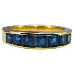Vintage OSCAR HEYMAN Sapphire Jahrestag Ring Band 18K Gelbgold Estate Sz 5