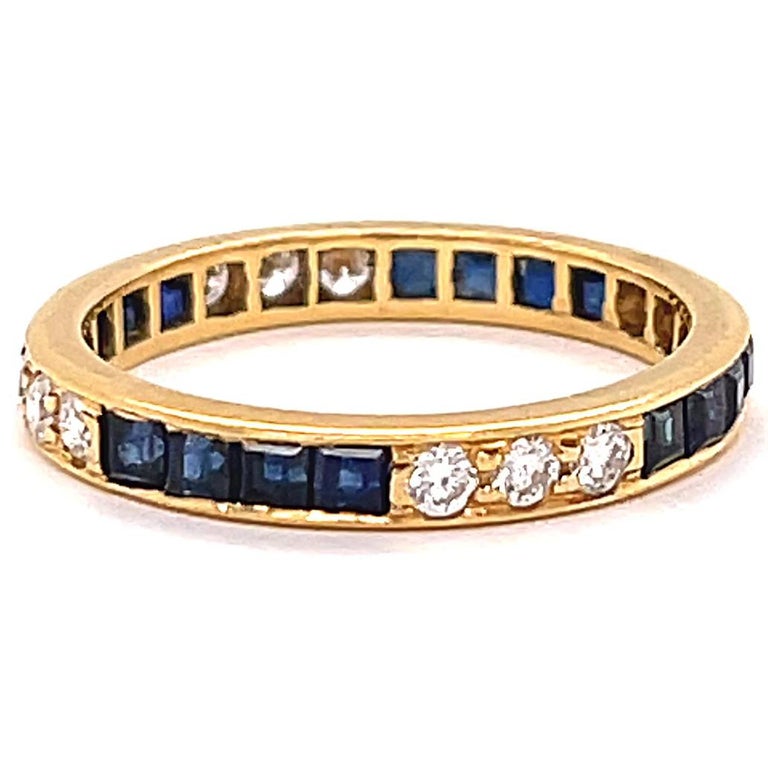 Vintage Oscar Heyman Sapphire Diamond 18 Karat Gold Eternity Band Ring In Excellent Condition For Sale In Beverly Hills, CA