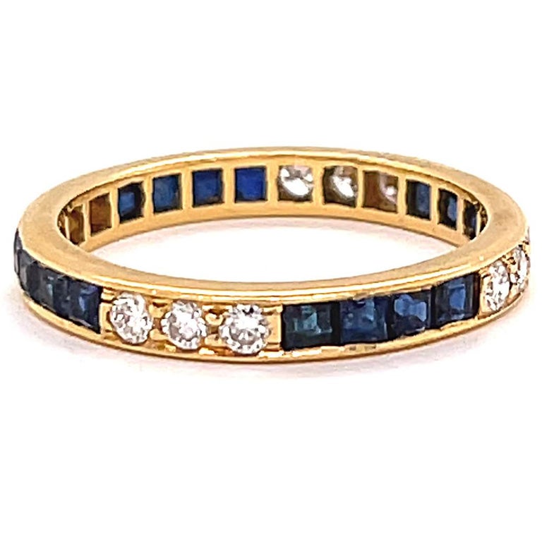 Women's or Men's Vintage Oscar Heyman Sapphire Diamond 18 Karat Gold Eternity Band Ring For Sale