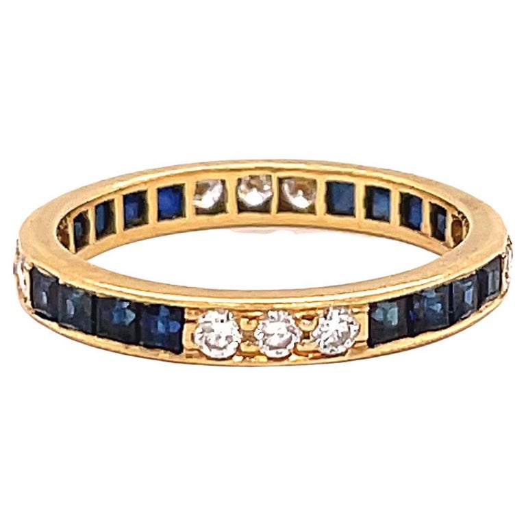 Vintage Oscar Heyman Sapphire Diamond 18 Karat Gold Eternity Band Ring For Sale