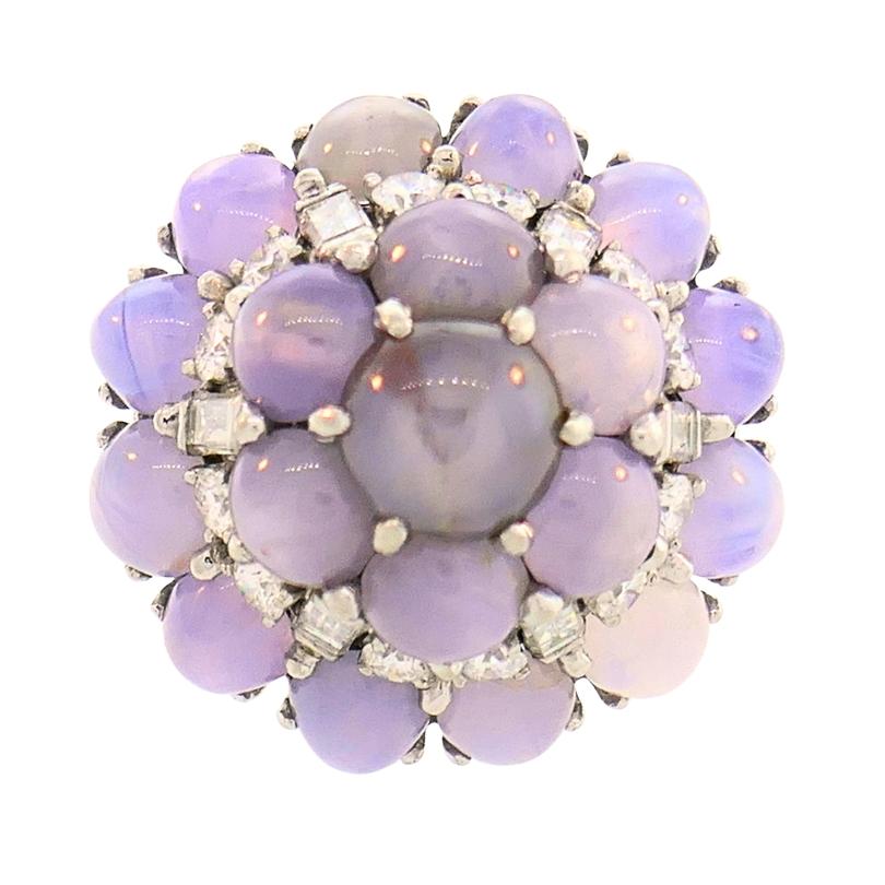 Women's Vintage Oscar Heyman Star Sapphire Diamond Cluster Platinum Ring For Sale