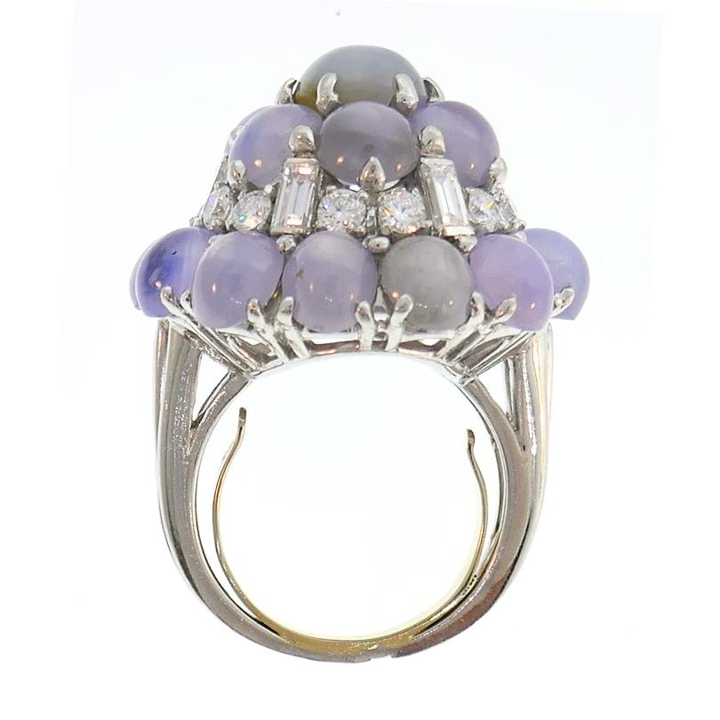 Vintage Oscar Heyman Star Sapphire Diamond Cluster Platinum Ring For Sale 2