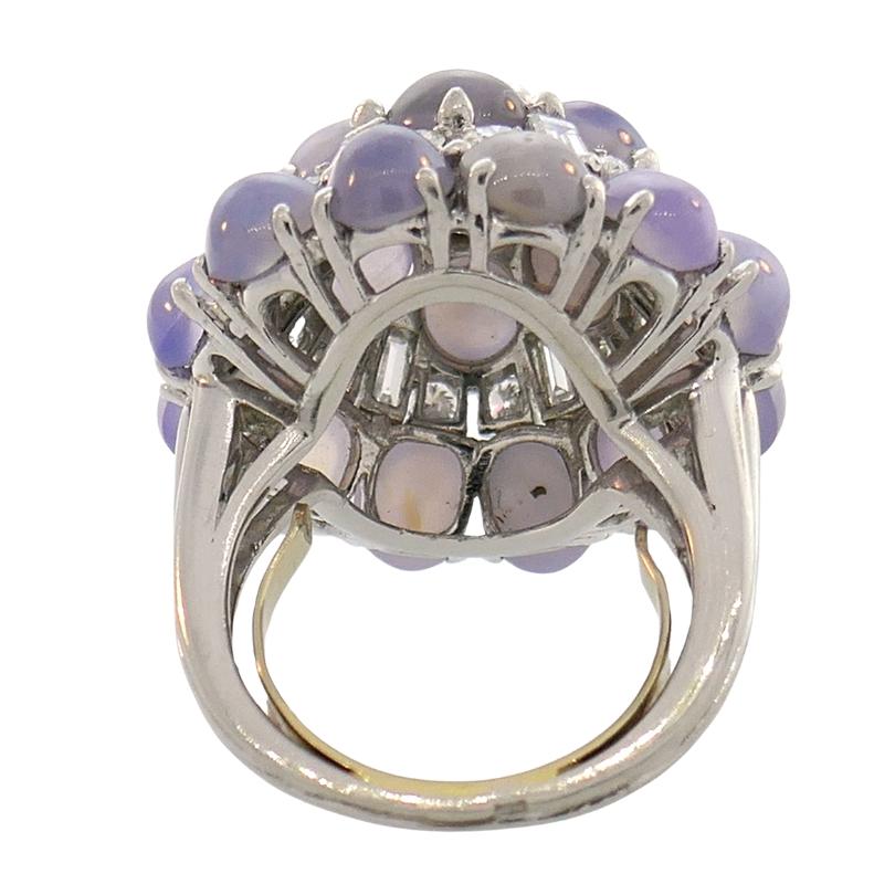 Vintage Oscar Heyman Star Sapphire Diamond Cluster Platinum Ring For Sale 3