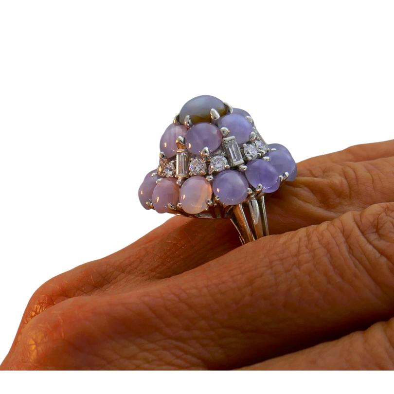 Vintage Oscar Heyman Star Sapphire Diamond Cluster Platinum Ring For Sale 4