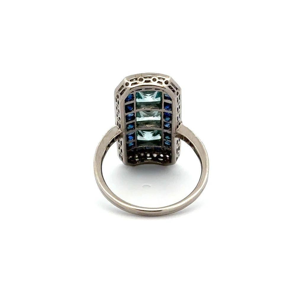Vintage Oscar Worthy Blue Zircon Sapphire and OEC Diamond Platinum Ring In Excellent Condition For Sale In Montreal, QC
