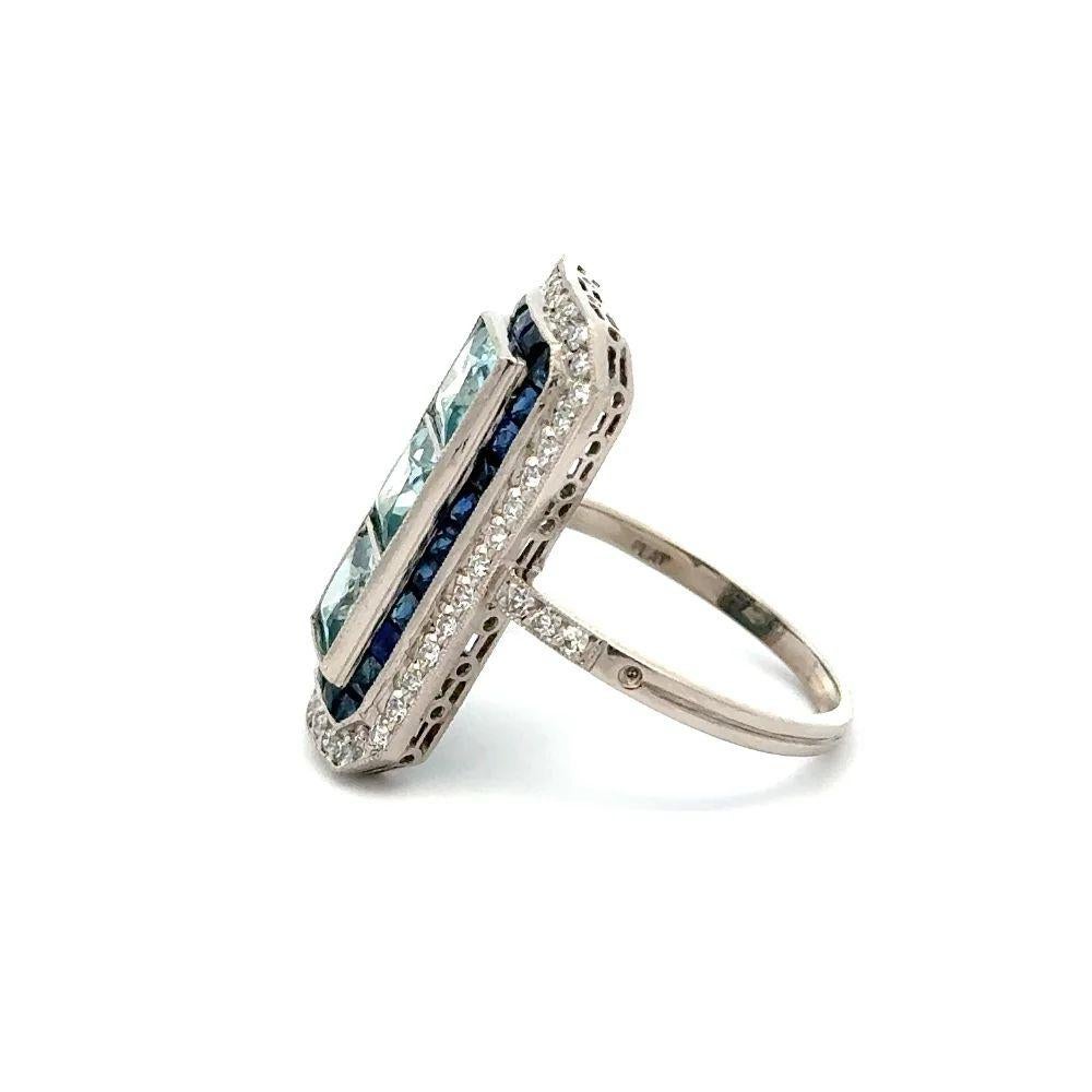 Women's Vintage Oscar Worthy Blue Zircon Sapphire and OEC Diamond Platinum Ring For Sale