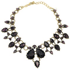 Vintage Oskar De La Renta necklace singed purple crystal Brass 90s 