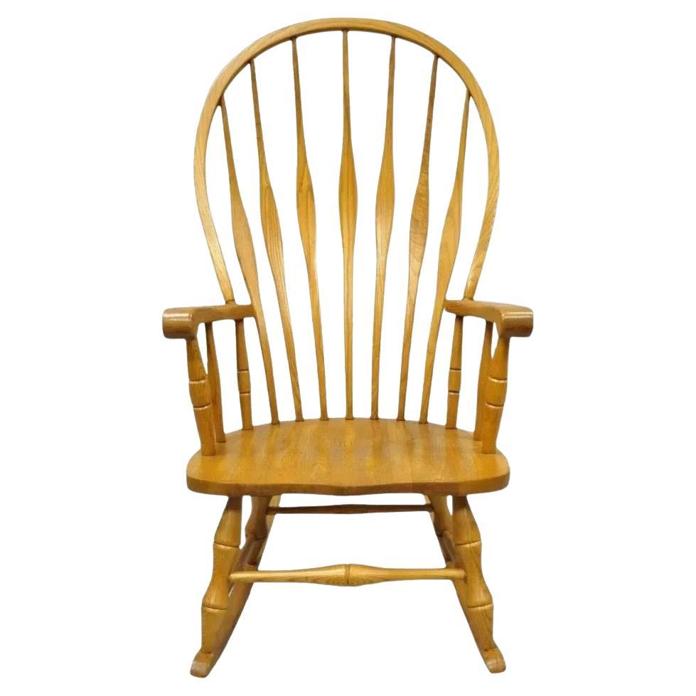 Vintage Oskar Huber Oak Wood Windsor Style Fan Back Rocker Rocking Chair