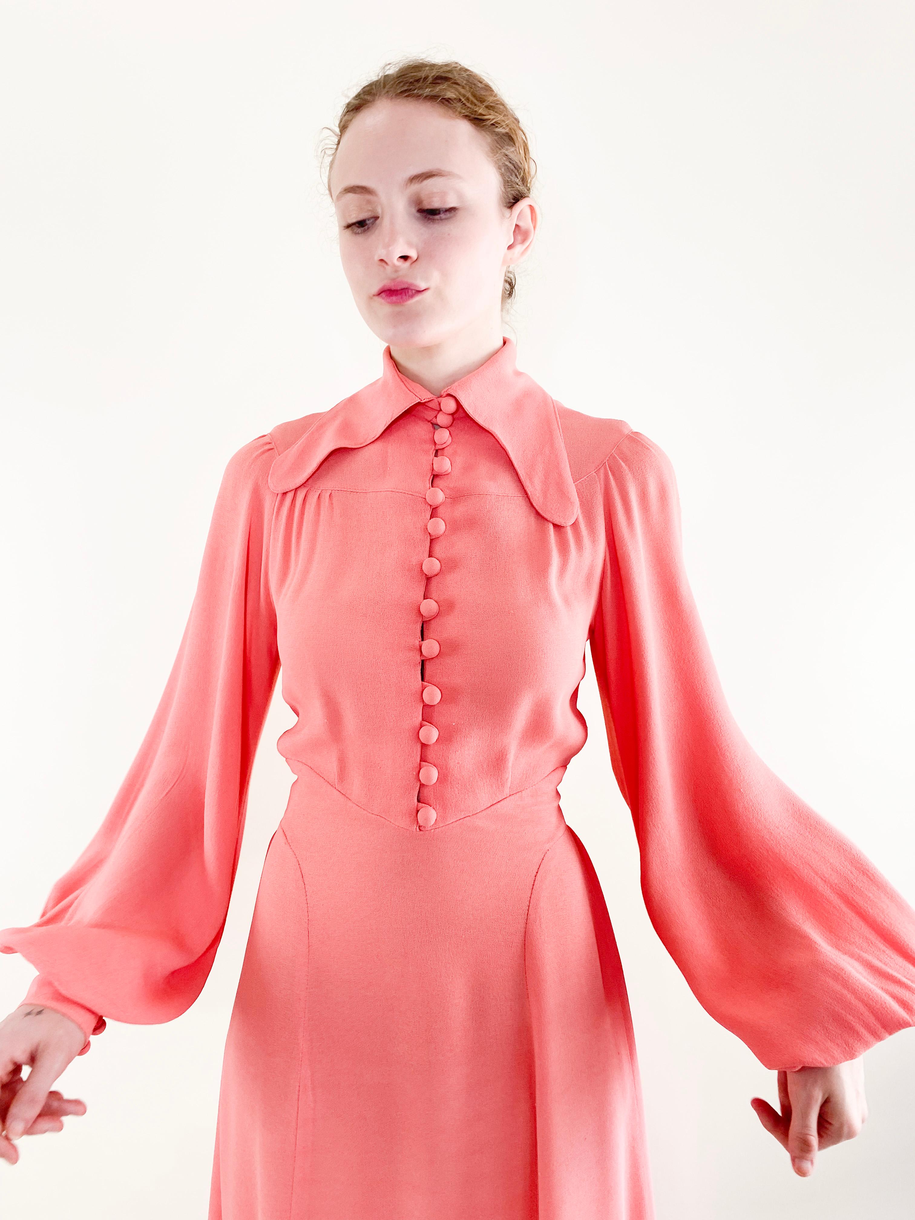 Vintage Ossie Clark 1970's Salmon Pink Crepe Maxi Dress In Good Condition For Sale In Los Angeles, CA