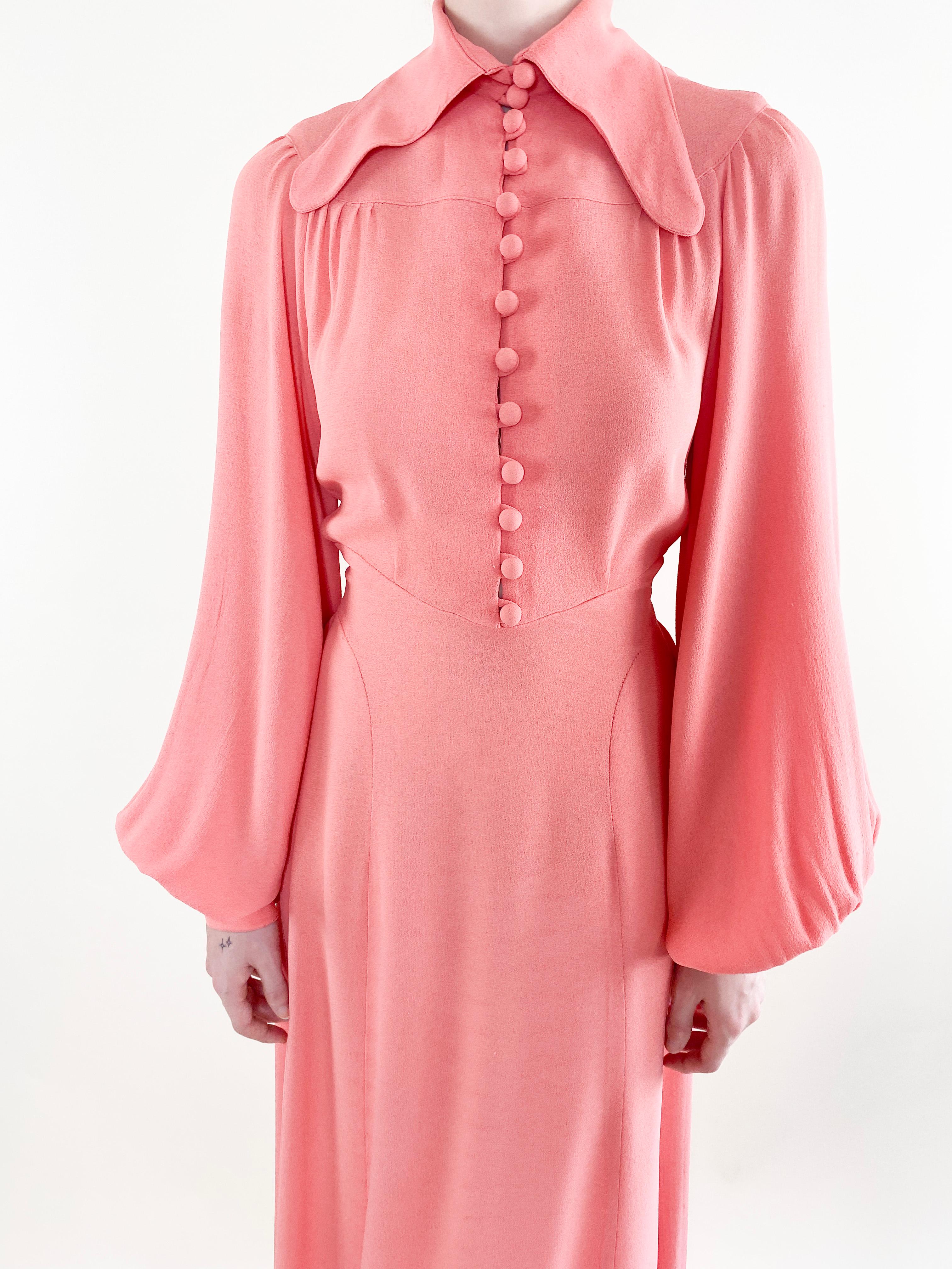 Women's Vintage Ossie Clark 1970's Salmon Pink Crepe Maxi Dress For Sale
