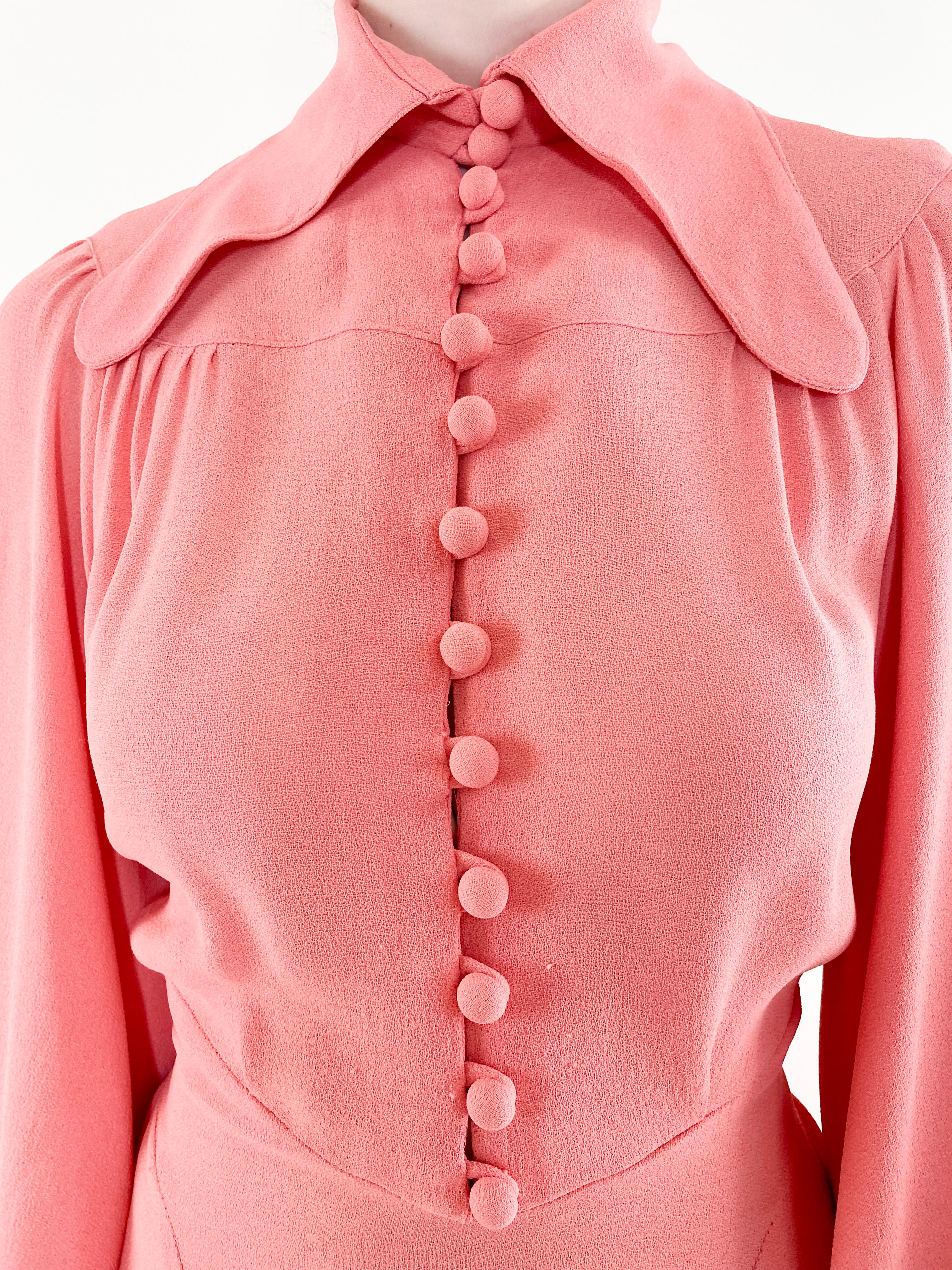 Vintage Ossie Clark 1970's Salmon Pink Crepe Maxi Dress For Sale 1