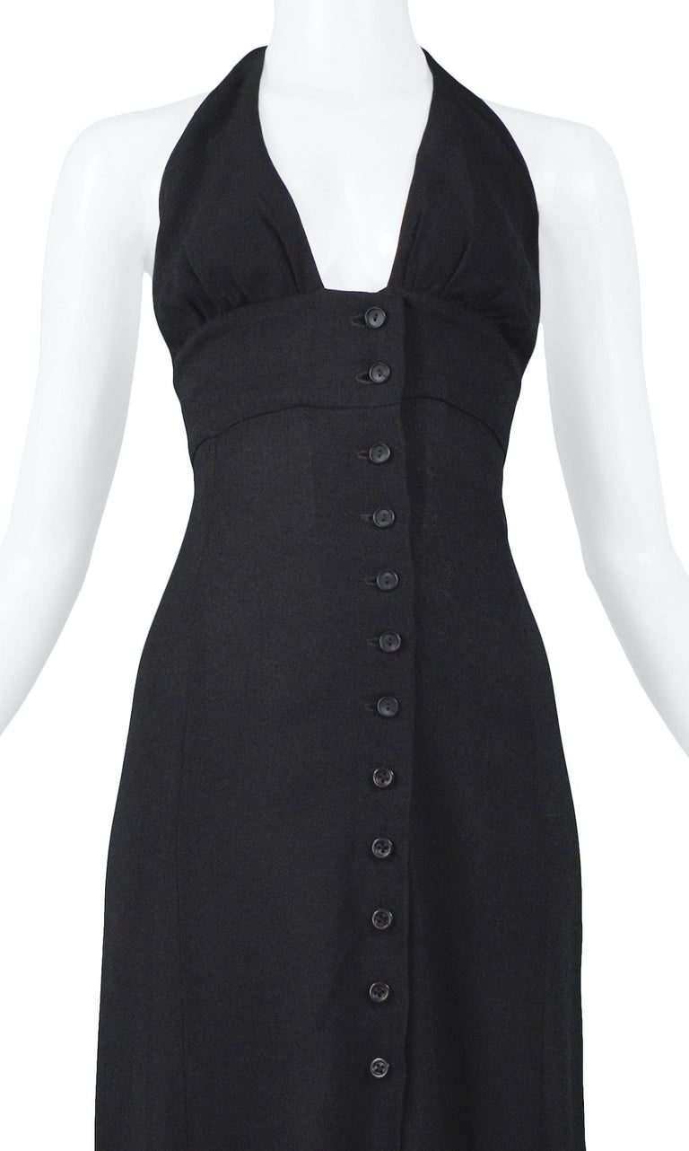 Vintage Ossie Clark Black Moss Crepe Halter Dress with Buttons For Sale ...