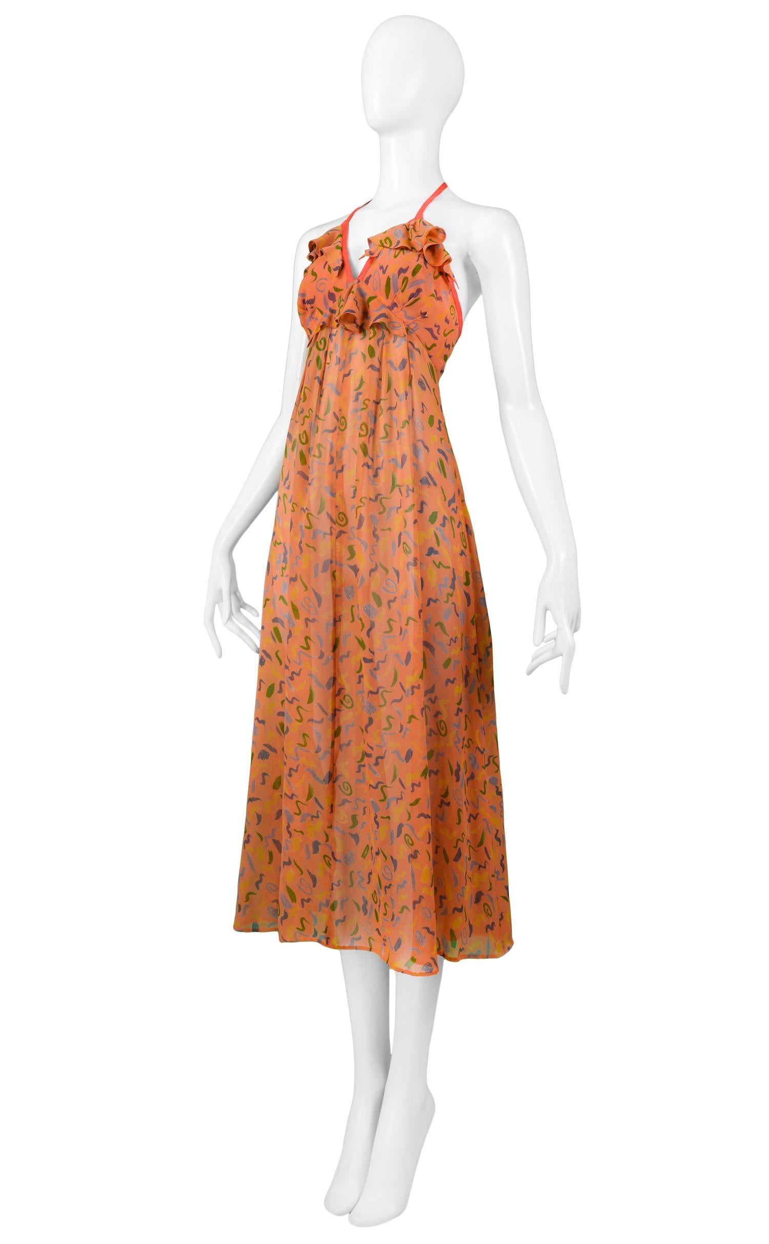 Vintage Ossie Clark Orange Crepe Halter Dress with Celia Birtwell Print ...