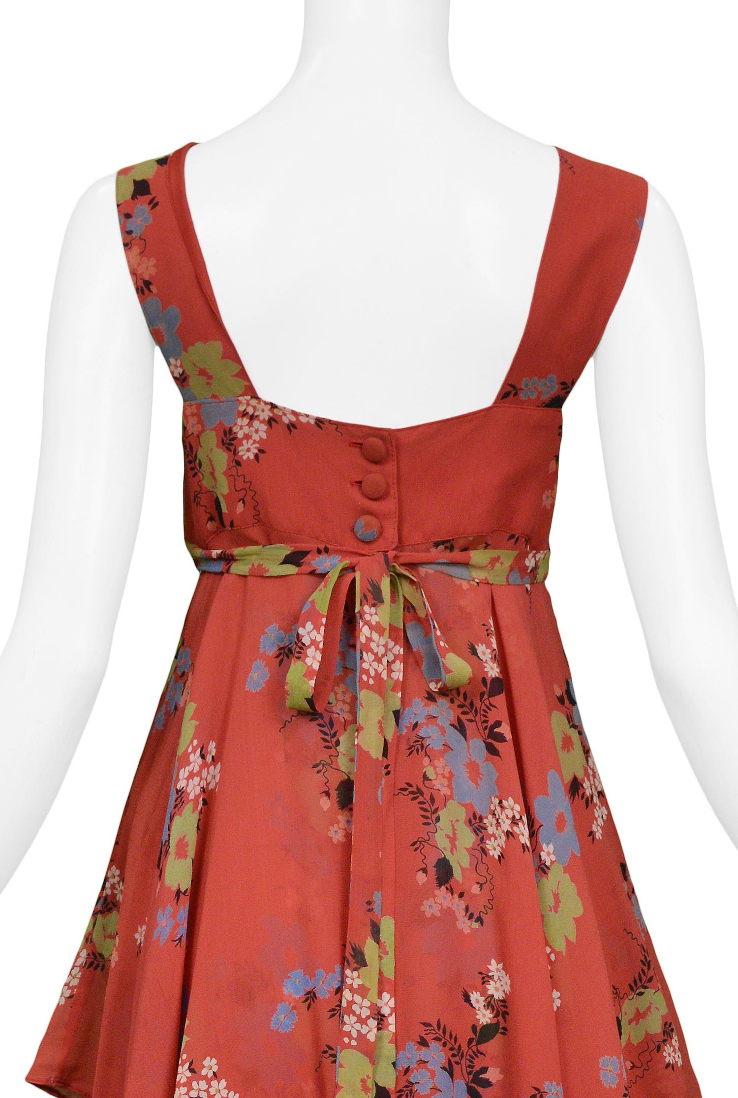 Brown Vintage Ossie Clark Red Floral Print Dress